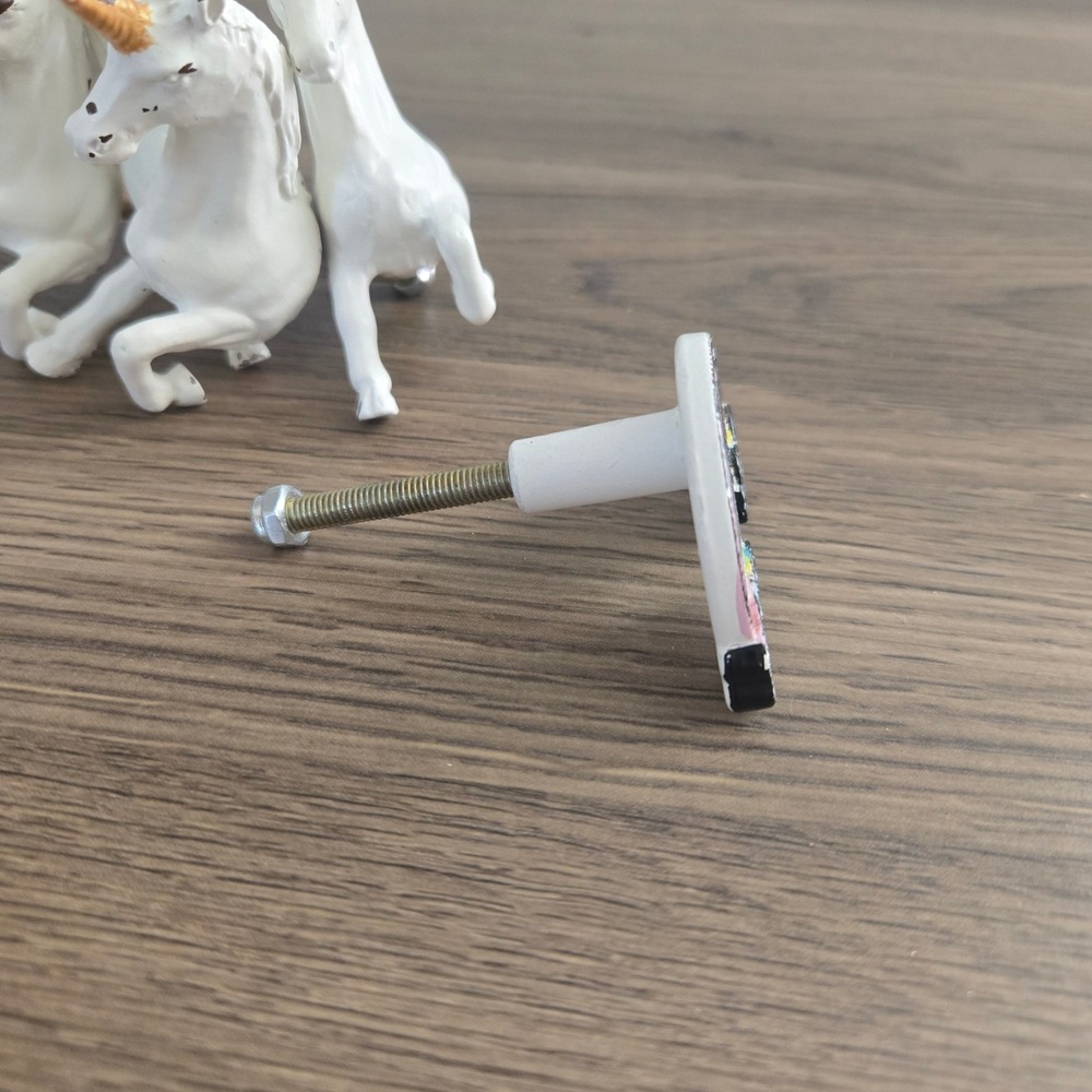 Unicorn and Rainbow Metal Drawer Pulls Knobs Set of 5 White Gold Nursery Decor - Picture 7 of 7